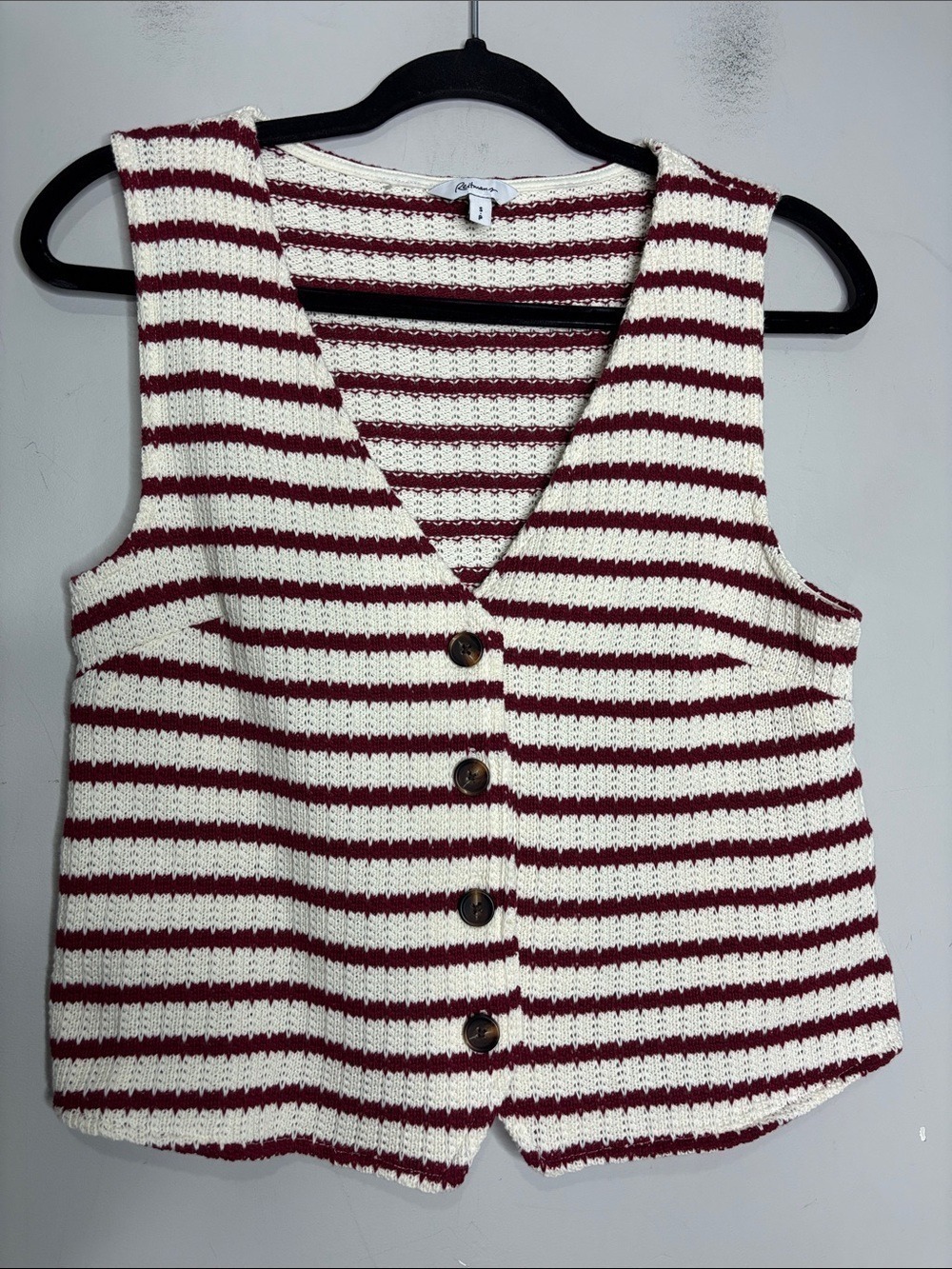 Reitman’s Knit Striped Crochet Button Front V-Neck Vest, size S - Picture 2 of 10